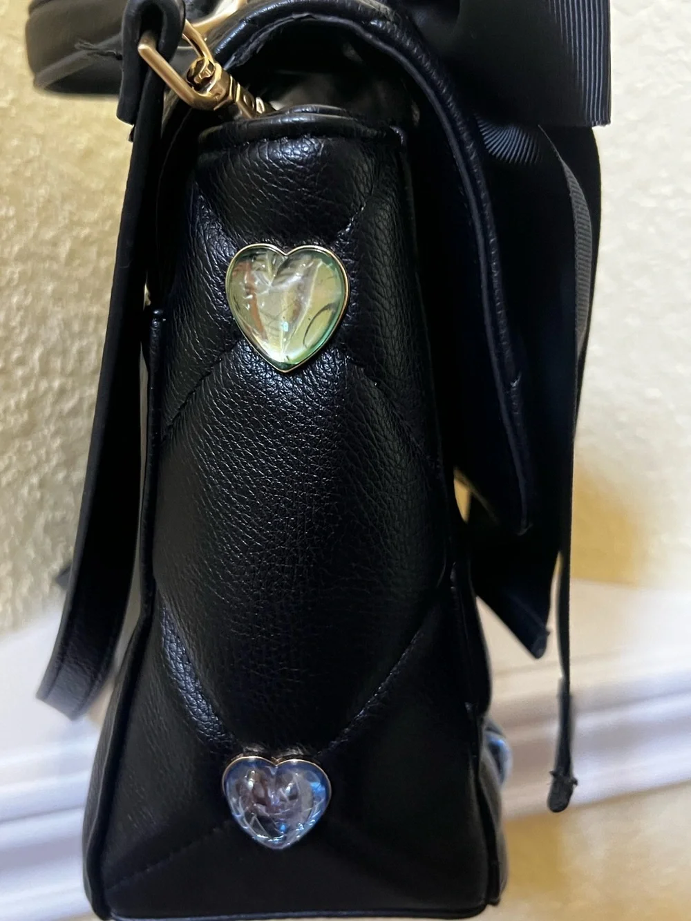 Betsey Johnson I Want Candy Hearts Black Quilted Top Handle Satchel
